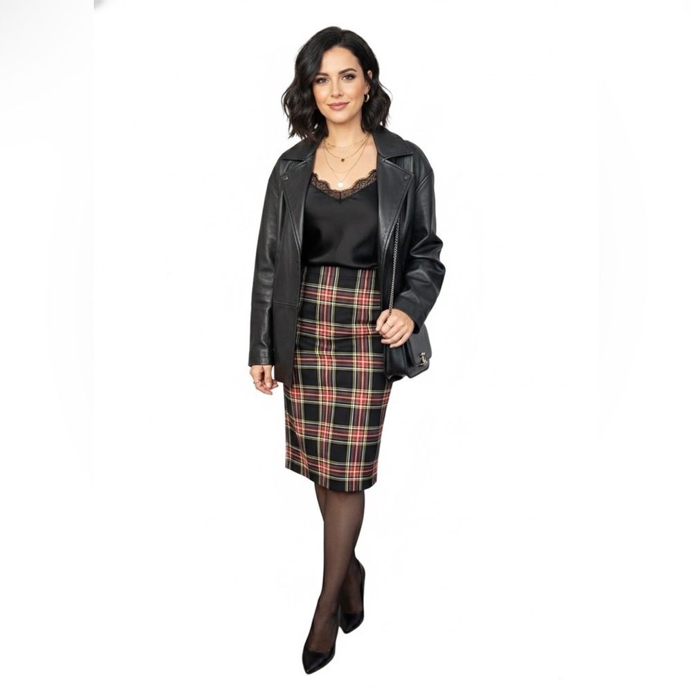 J.Crew Plaid Pencil Skirt Size 8 Preppy Stretch Cotton